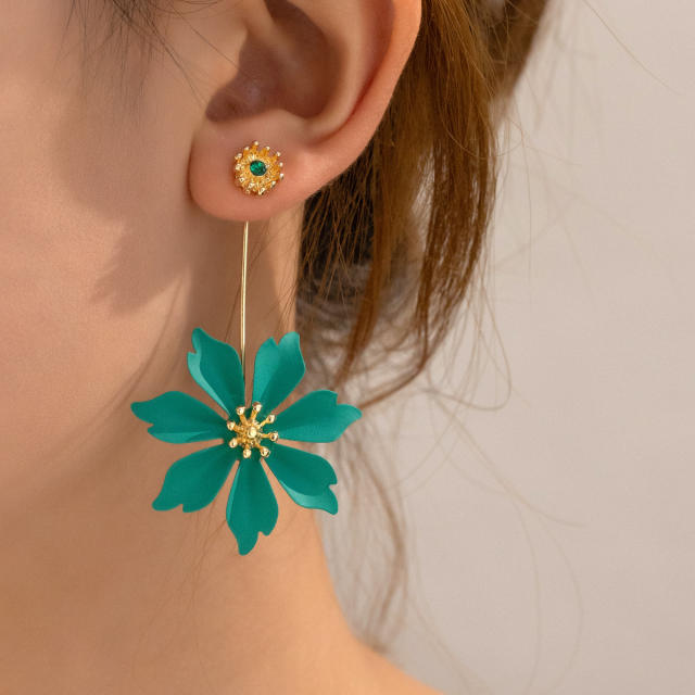 Fresh green yellow color flower jacket earrings dangle earrings