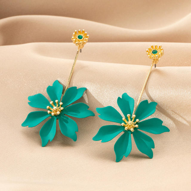 Fresh green yellow color flower jacket earrings dangle earrings