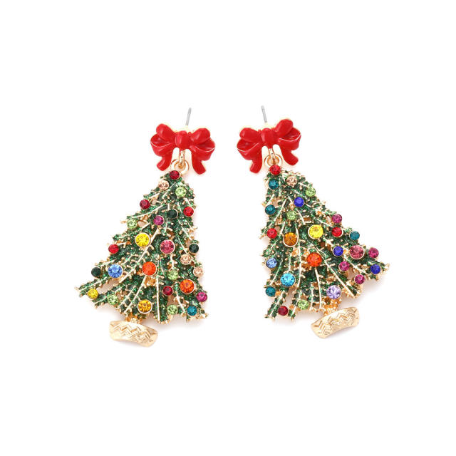 Sweet red bow christmas tree alloy dangle earrings