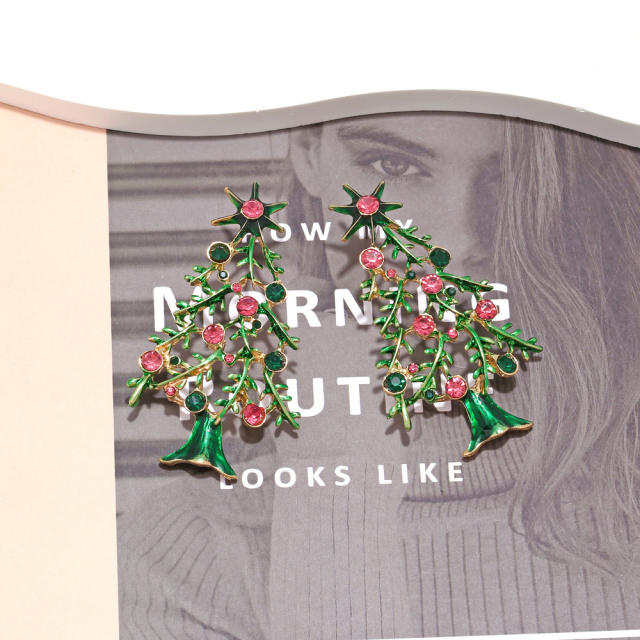 Delicate colorful christmas treen alloy earrings