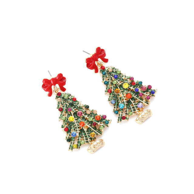 Sweet red bow christmas tree alloy dangle earrings