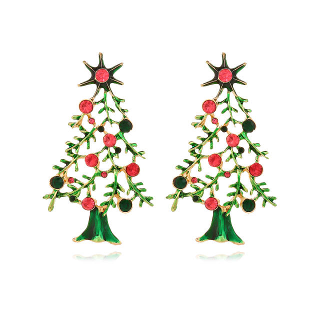 Delicate colorful christmas treen alloy earrings