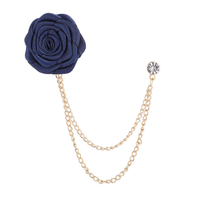 Fabric rose flower chain tassel women men vintage brooch