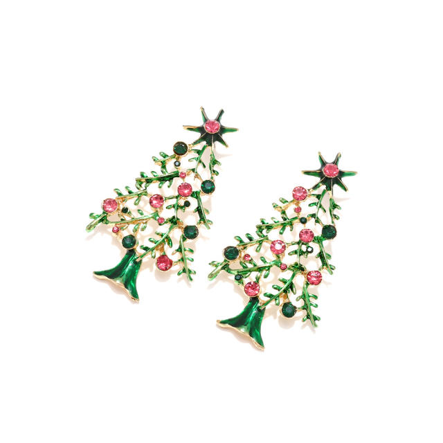 Delicate colorful christmas treen alloy earrings