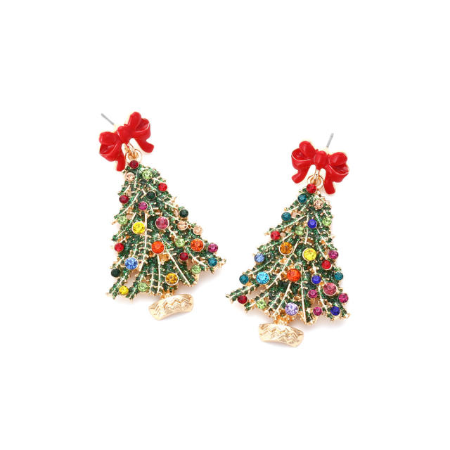 Sweet red bow christmas tree alloy dangle earrings