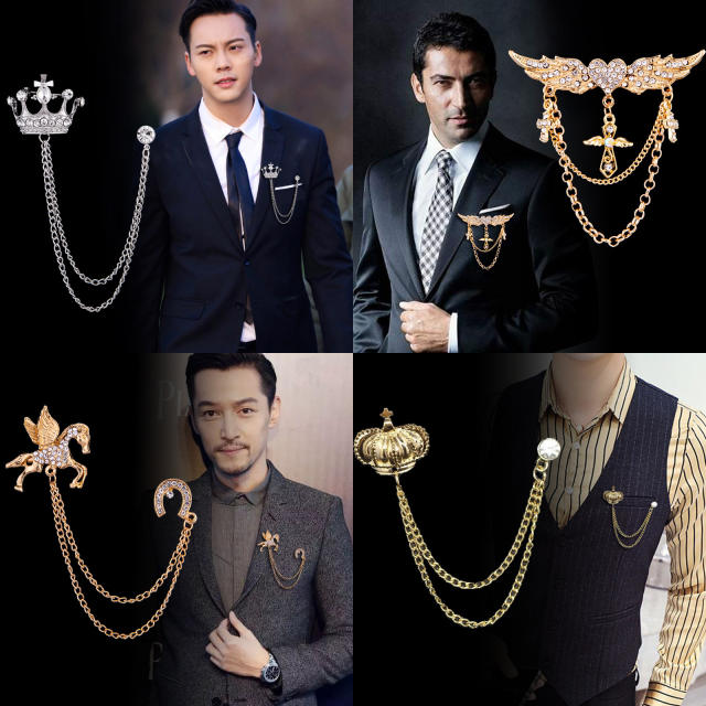 Baroque elegant chain tassel metal brooch for men women