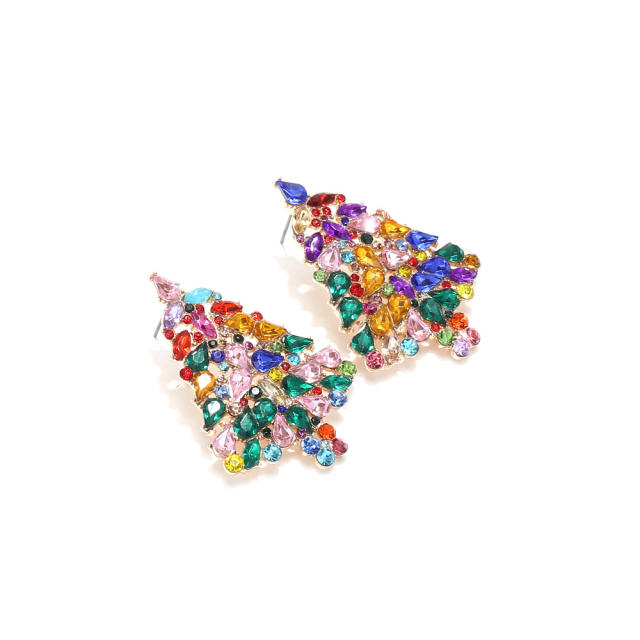 Colorful rhinestone pave setting luxury christmas tree studs earrings