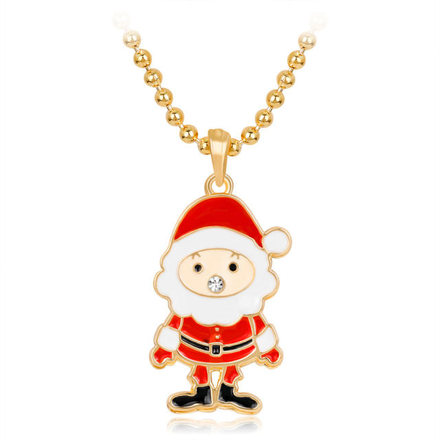 Cute color enamel santa gift box pendant christmas necklace