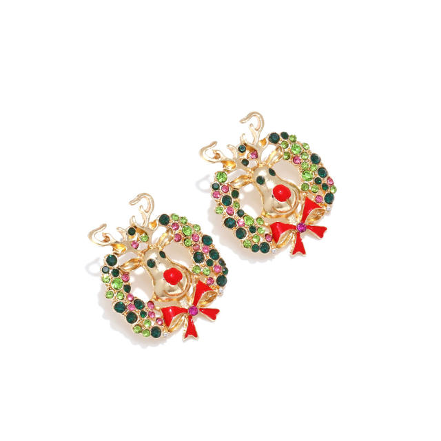 Colorful rhinestone pave setting christmas studs earrings