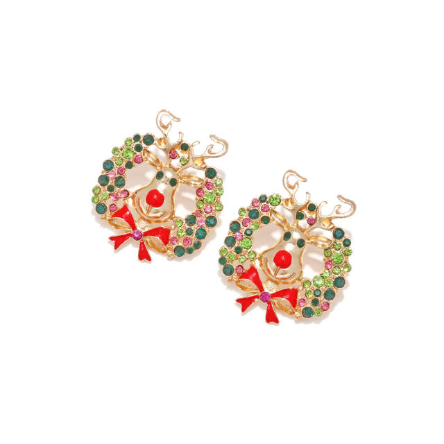 Colorful rhinestone pave setting christmas studs earrings