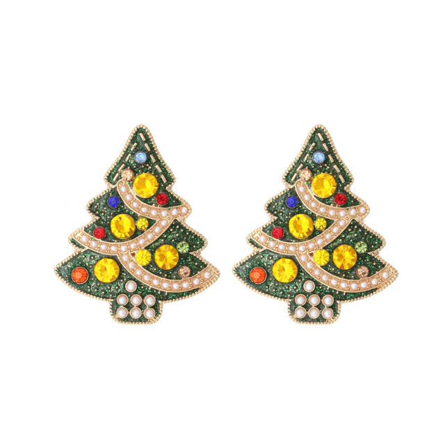 Cute colorful rhinestone christmas tree alloy earrings