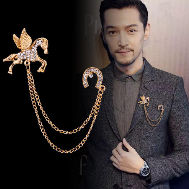 Baroque elegant chain tassel metal brooch for men women