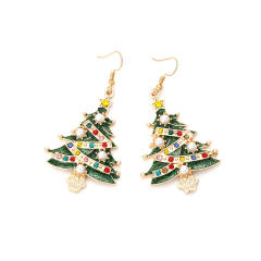 Cute imitation pearl bead green color christmas tree ear hook earrings