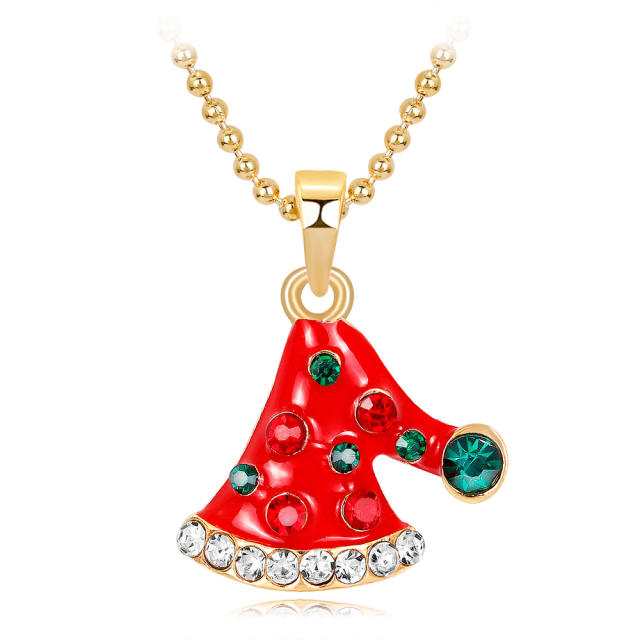 Cute color enamel santa gift box pendant christmas necklace