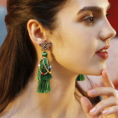 Handmade green color rope tassel star dangle earrings christmas earrings