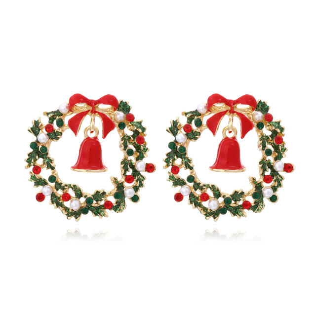 Cute christmas bell bow alloy studs earrings