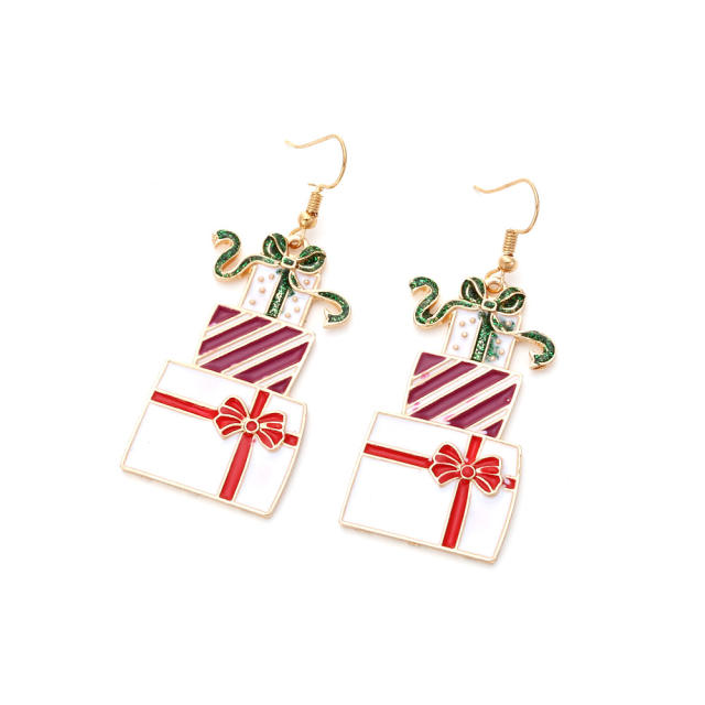 Sweet enamel gift box christmas dangle earrings