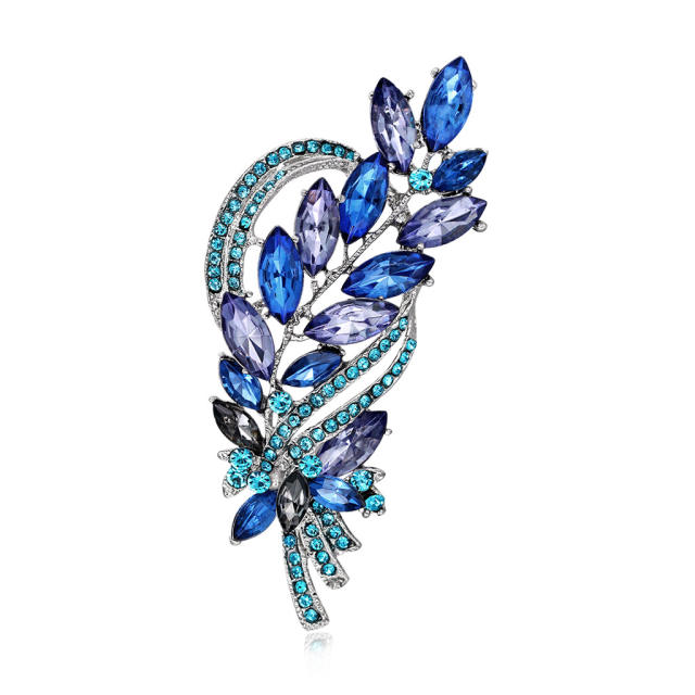 Luxury blue color glass crystal women brooch