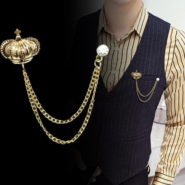 Baroque elegant chain tassel metal brooch for men women