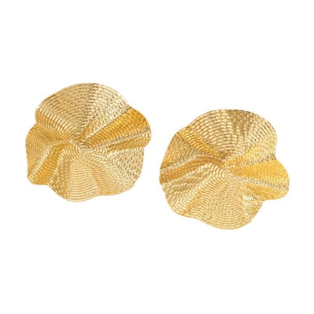 Chunky lotus leaf design round shape metal studs earrings