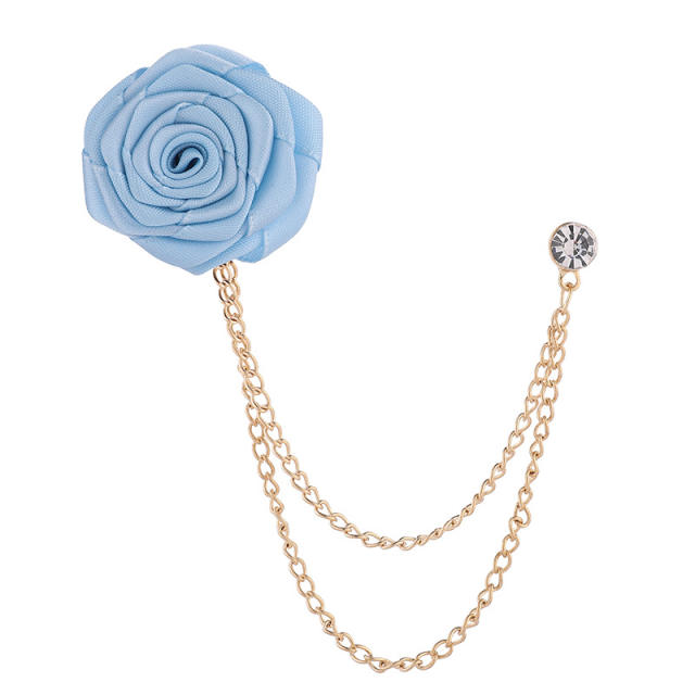 Fabric rose flower chain tassel women men vintage brooch