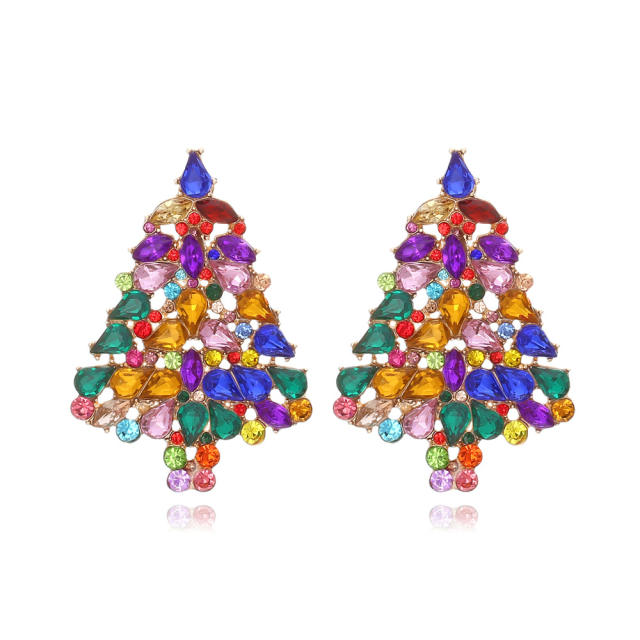 Colorful rhinestone pave setting luxury christmas tree studs earrings