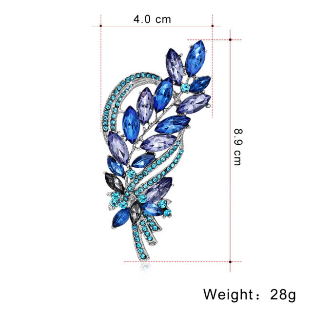 Luxury blue color glass crystal women brooch