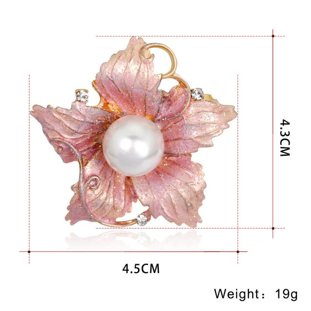 Korean fashion pink color enamel bloom flower metal brooch