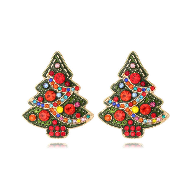 Cute colorful rhinestone christmas tree alloy earrings