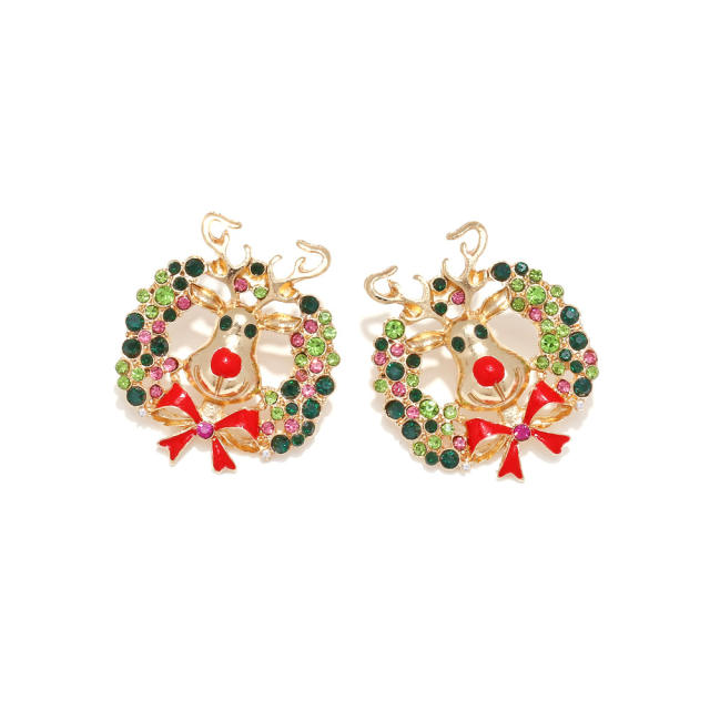 Colorful rhinestone pave setting christmas studs earrings