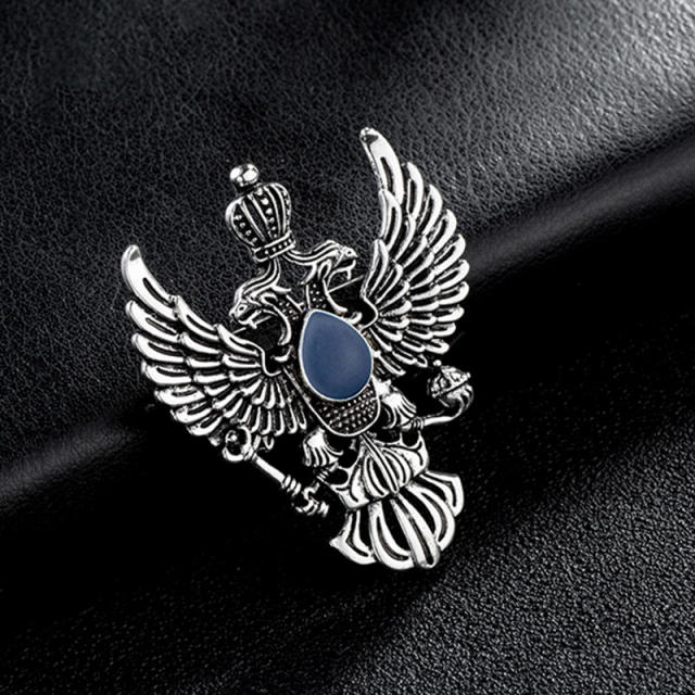 Punk trend vintage eagle wing shape metal brooch for men