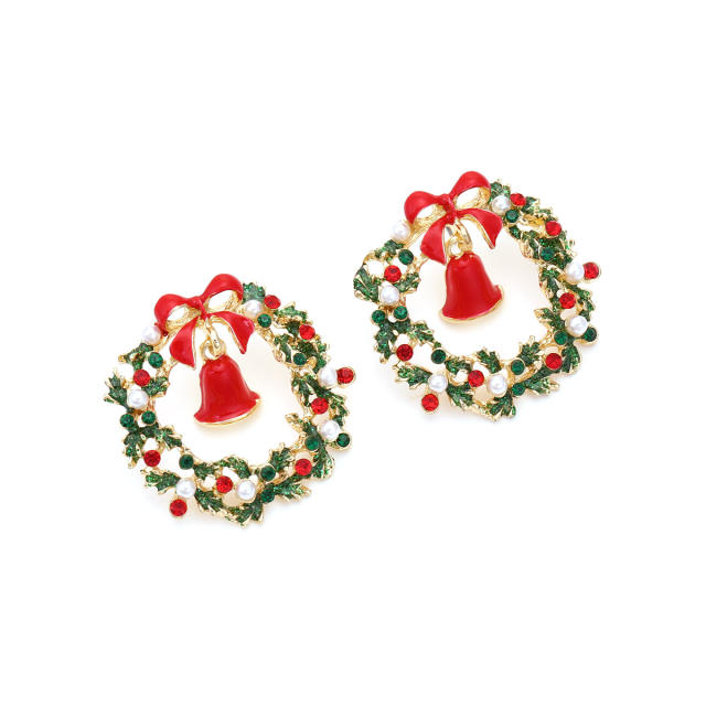 Cute christmas bell bow alloy studs earrings