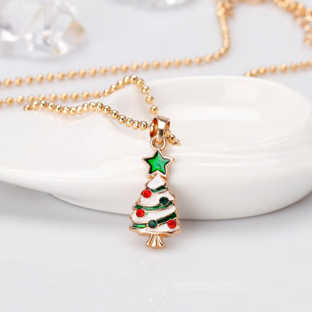 Cute color enamel santa gift box pendant christmas necklace