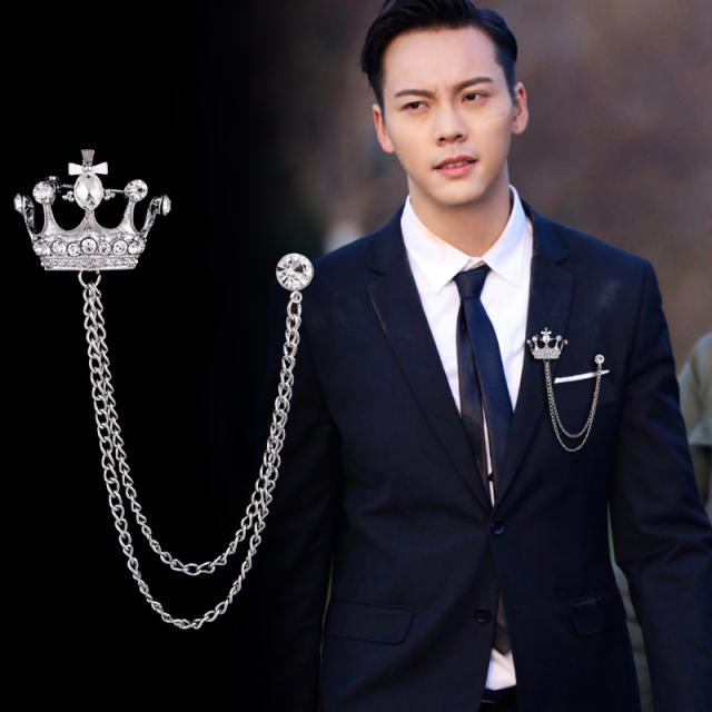 Baroque elegant chain tassel metal brooch for men women