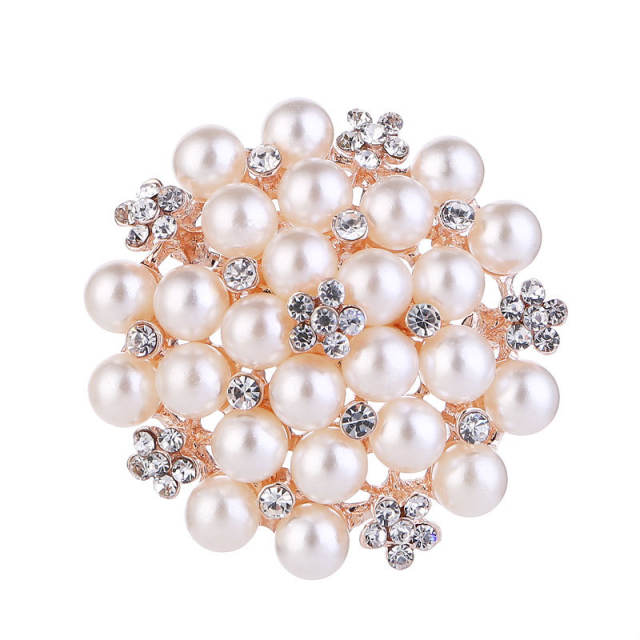 Korean fashion rhinestone pearl bead metal brooch