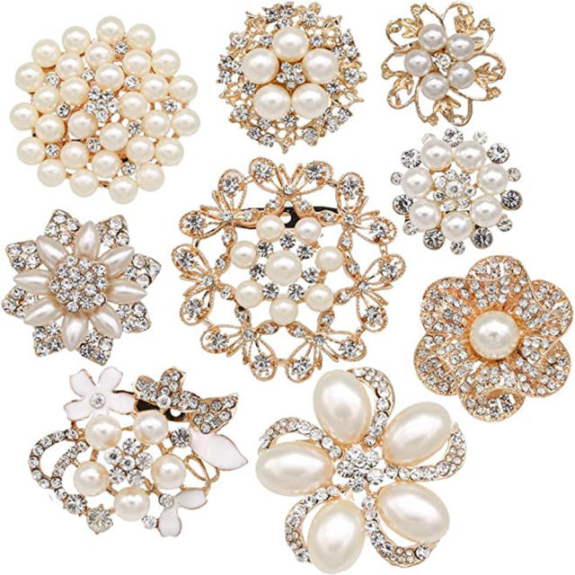 Delicate imitation pearl rhinestone flower metal brooch gift brooch