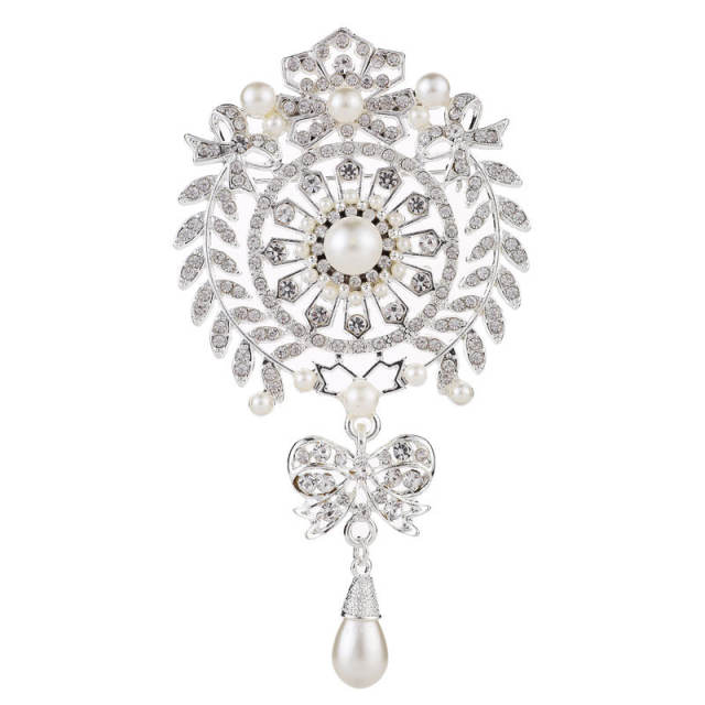 Korean fashion rhinestone pearl bead metal brooch