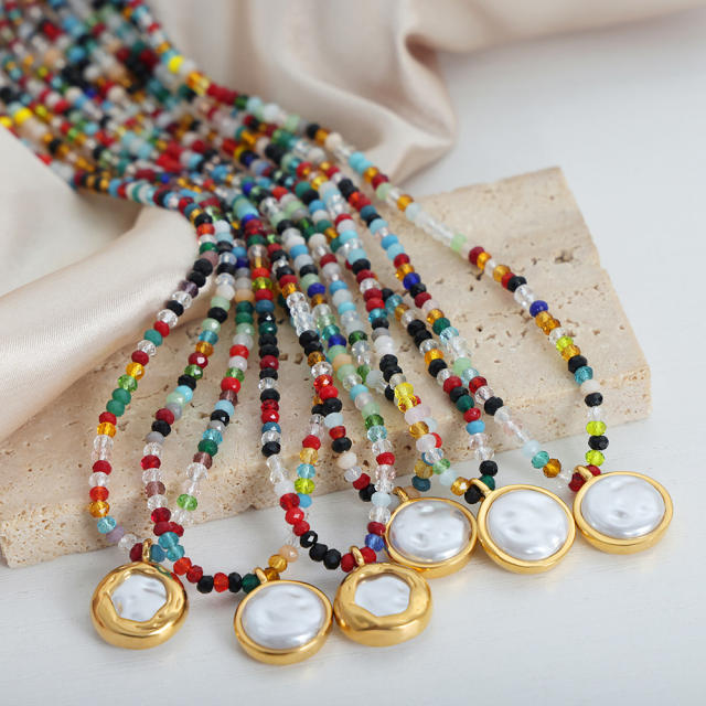 Boho colorful bead famous brand coin pendant women necklace