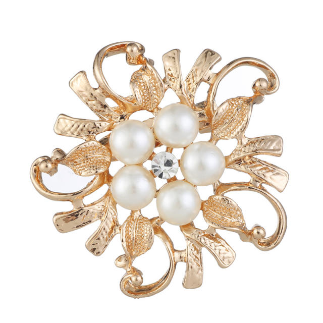 Korean fashion rhinestone pearl bead metal brooch