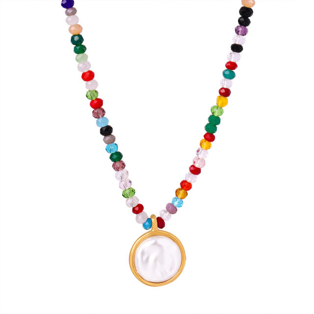 Boho colorful bead famous brand coin pendant women necklace