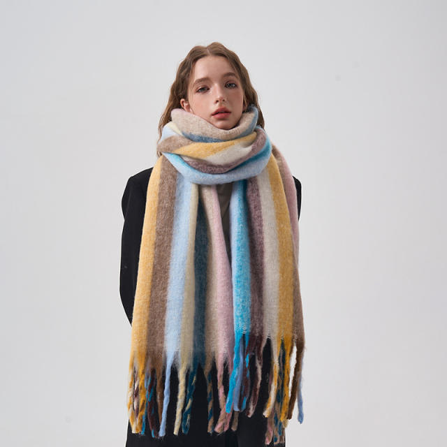 Korean fashion rainbow stripe pattern winter warm scarf