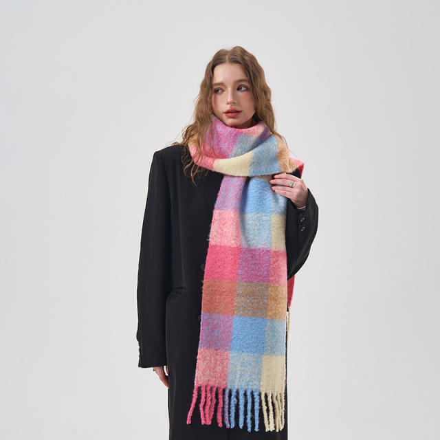 Winter autumn rainbow plaid pattern warm scarf