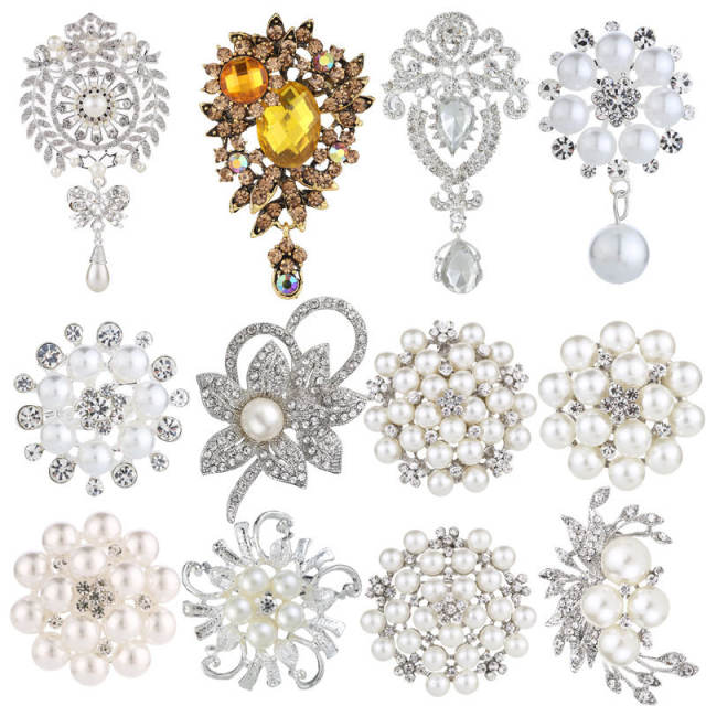 Korean fashion rhinestone pearl bead metal brooch