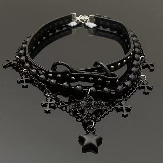 Y2K gothic black color layer choker necklace