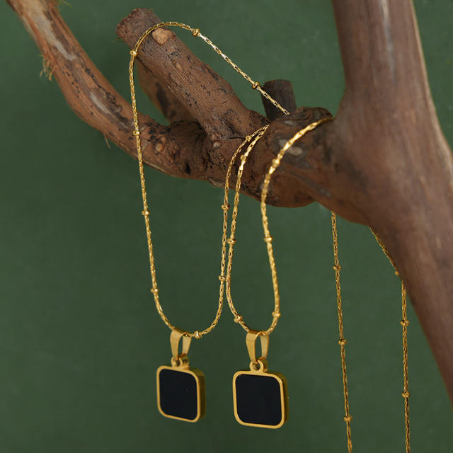 Vintage black block pendant stainless steel necklace