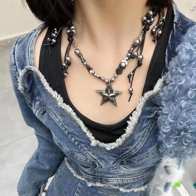 Y2K gothic silver star charm necklace