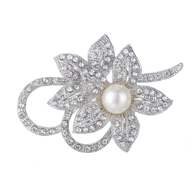 Korean fashion rhinestone pearl bead metal brooch