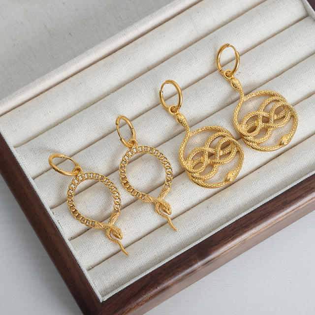 Vintage unique snake stainless steel dangle earrings for women