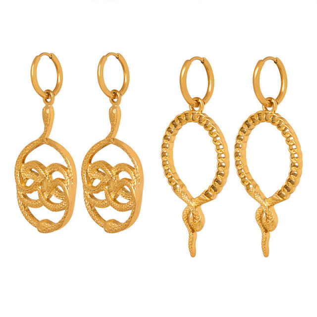 Vintage unique snake stainless steel dangle earrings for women