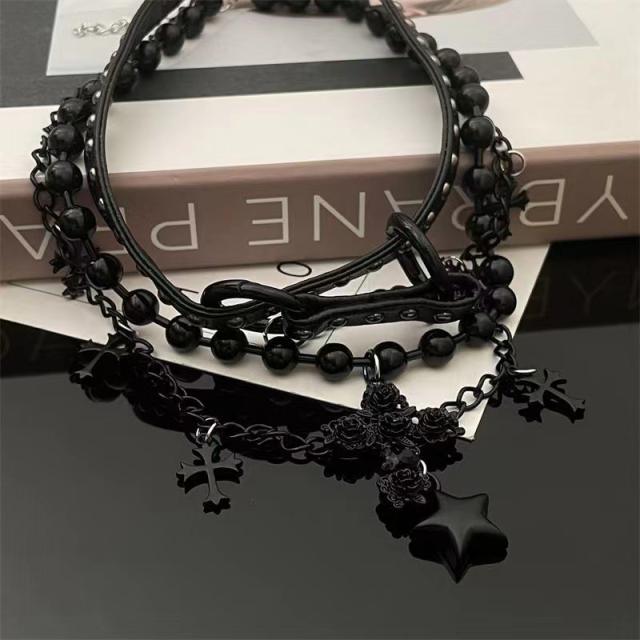 Y2K gothic black color layer choker necklace